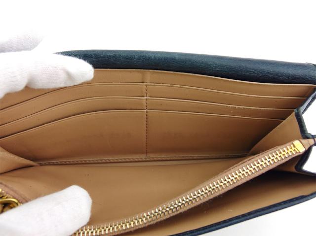 プラダ PRADA 長財布ロゴ グリーン ブルー ゴールド レディース 中古_8