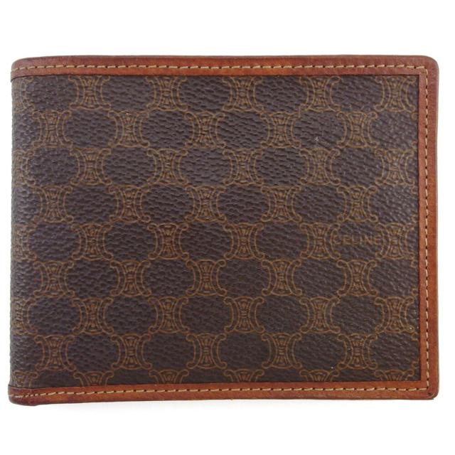 【BIGお買い物ラリー★30%OFFセール中】セリーヌ CELINE 二つ折り財布マカダム ブラウン ベージュ レディース 中古