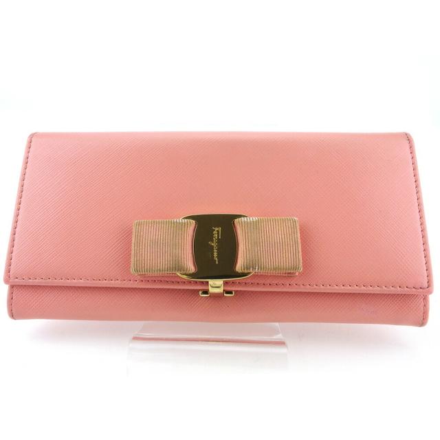 【BIGお買い物ラリー★30%OFFセール中】サルヴァトーレフェラガモ Salvatore Ferragamo 長財布ヴァラリボン ピンク ゴールド レディース 中古