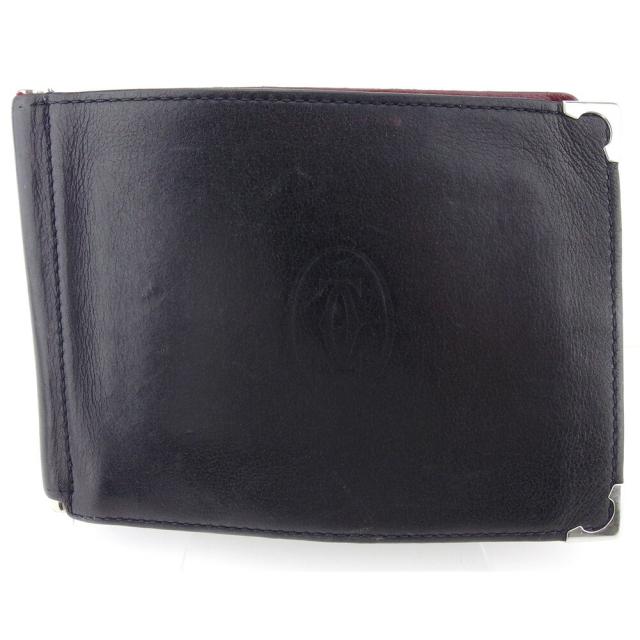 【BIGお買い物ラリー★30%OFFセール中】カルティエ CARTIER 札入れカボション ブラック ボルドー シルバー レディース 中古