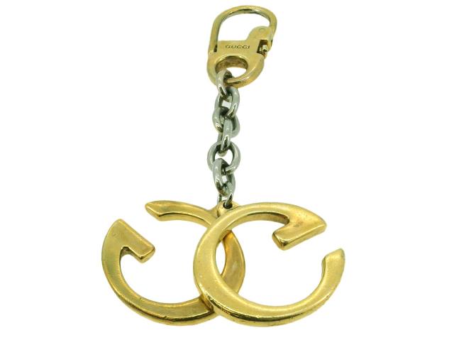 【GWタイムセール】グッチ GUCCI キーホルダーダブルG ゴールド シルバー レディース 中古