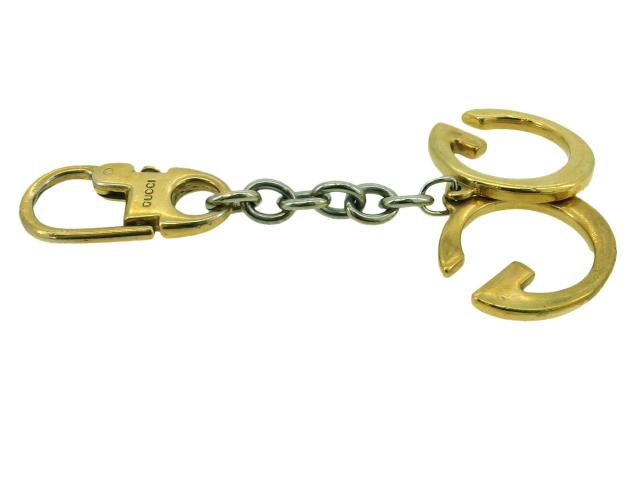 【GWタイムセール】グッチ GUCCI キーホルダーダブルG ゴールド シルバー レディース 中古