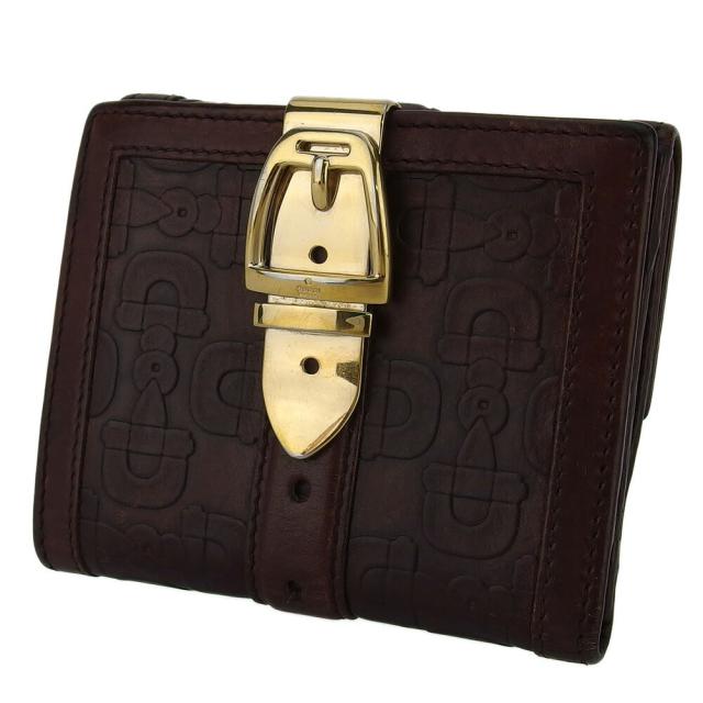 【BIGお買い物ラリー★30%OFFセール中】グッチ GUCCI 二つ折り財布ホースビット柄 ブラウン レディース 中古