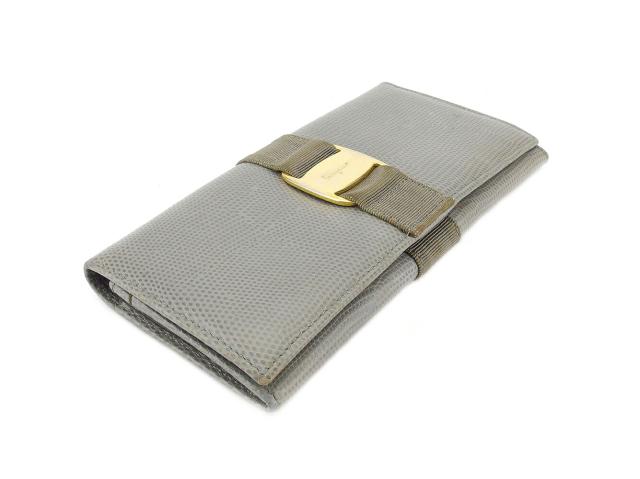サルヴァトーレフェラガモ Salvatore Ferragamo 長財布ヴァラ金具 グレー 灰色 レディース 中古_2