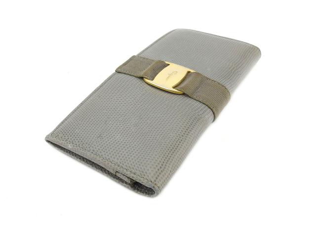 サルヴァトーレフェラガモ Salvatore Ferragamo 長財布ヴァラ金具 グレー 灰色 レディース 中古_3