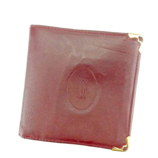 【BIGお買い物ラリー★30%OFFセール中】カルティエ CARTIER 二つ折り財布マストライン ボルドー ゴールド レディース 中古