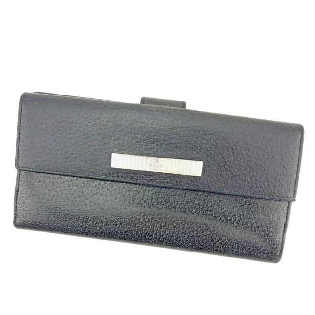 【BIGお買い物ラリー★30%OFFセール中】グッチ GUCCI 長財布ロゴプレート ブラック シルバー レディース 中古
