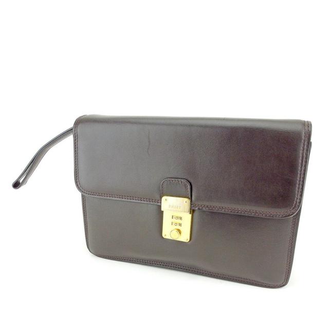 【BIGお買い物ラリー★30%OFFセール中】バリー BALLY クラッチバッグロゴプレート ブラウン ゴールド レディース 中古