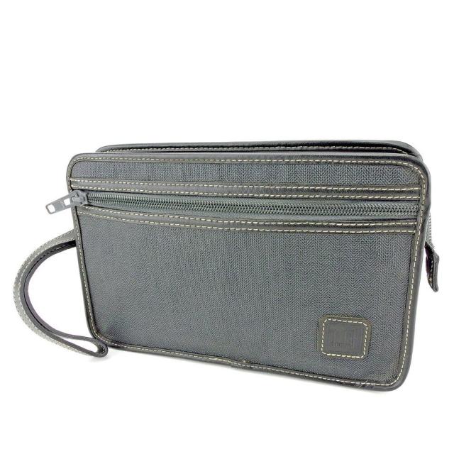 【BIGお買い物ラリー★30%OFFセール中】ダンヒル Dunhill クラッチバッグヘリンボーン ブラック グレー 灰色 レディース 中古