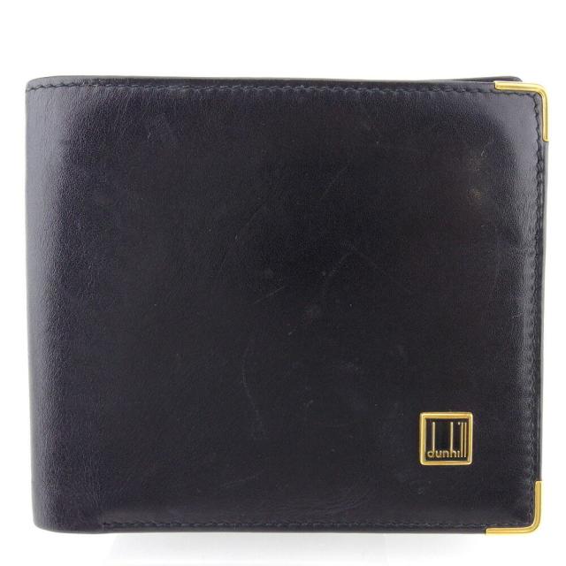 【BIGお買い物ラリー★30%OFFセール中】ダンヒル Dunhill 二つ折り財布ロゴプレート ブラック ゴールド レディース 中古
