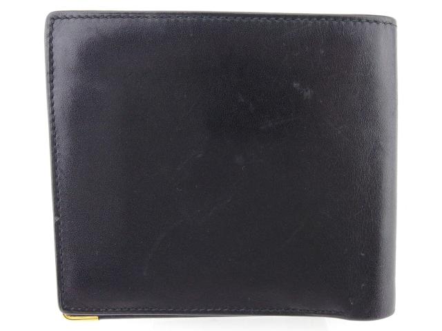 【週末タイムSALE★30%OFF】ダンヒル Dunhill 二つ折り財布ロゴプレート ブラック ゴールド レディース 中古