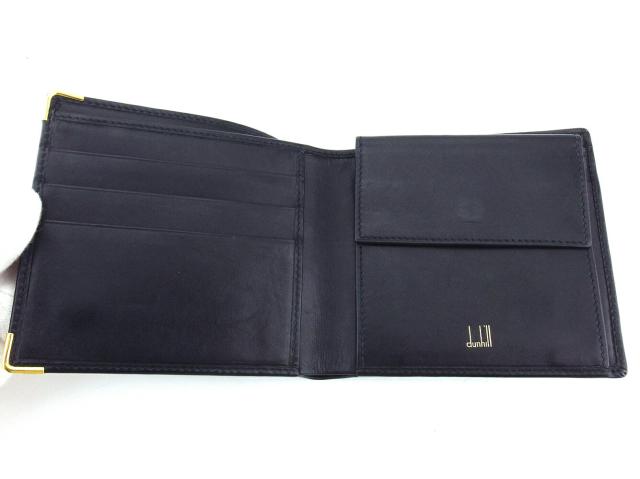 【週末タイムSALE★30%OFF】ダンヒル Dunhill 二つ折り財布ロゴプレート ブラック ゴールド レディース 中古