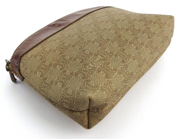 セリーヌ CELINE ポーチ マカダム ベージュ ブラウン レディース 中古  