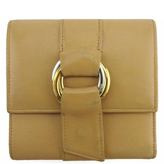 【BIGお買い物ラリー★30%OFFセール中】カルティエ CARTIER 三つ折り財布トリニティ ベージュ ゴールド シルバー レディース 中古