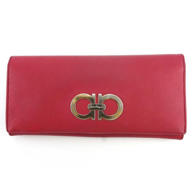 【BIGお買い物ラリー★30%OFFセール中】サルヴァトーレフェラガモ Salvatore Ferragamo 長財布ガンチーニ レッド ゴールド レディース 中古