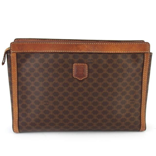【BIGお買い物ラリー★30%OFFセール中】セリーヌ CELINE クラッチバッグマカダム ブラウン ベージュ ゴールド レディース 中古