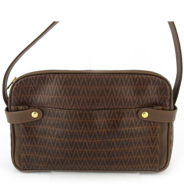 【BIGお買い物ラリー★30%OFFセール中】マリオ・ヴァレンティノ MARIO VALENTINO ショルダーバッグVマーク柄 ブラウン ゴールド レディース 中古