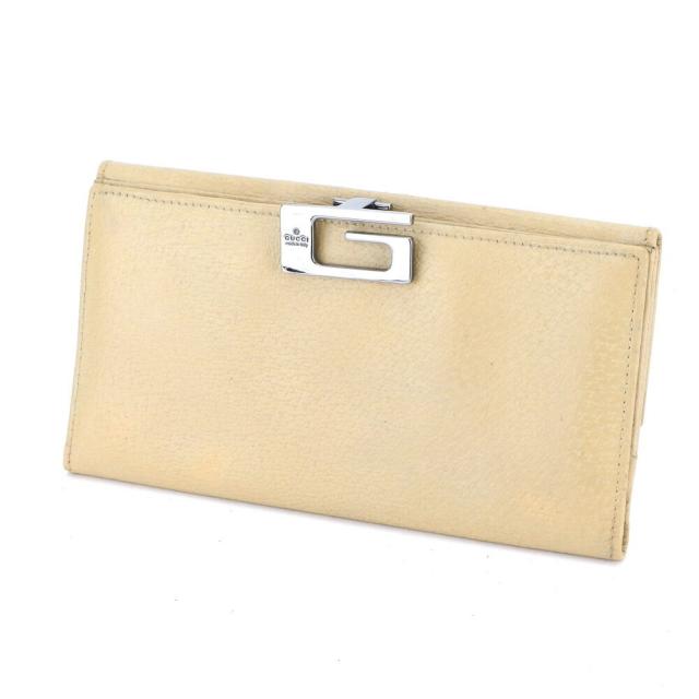 【BIGお買い物ラリー★30%OFFセール中】グッチ GUCCI 長財布Gマーク ベージュ シルバー レディース 中古
