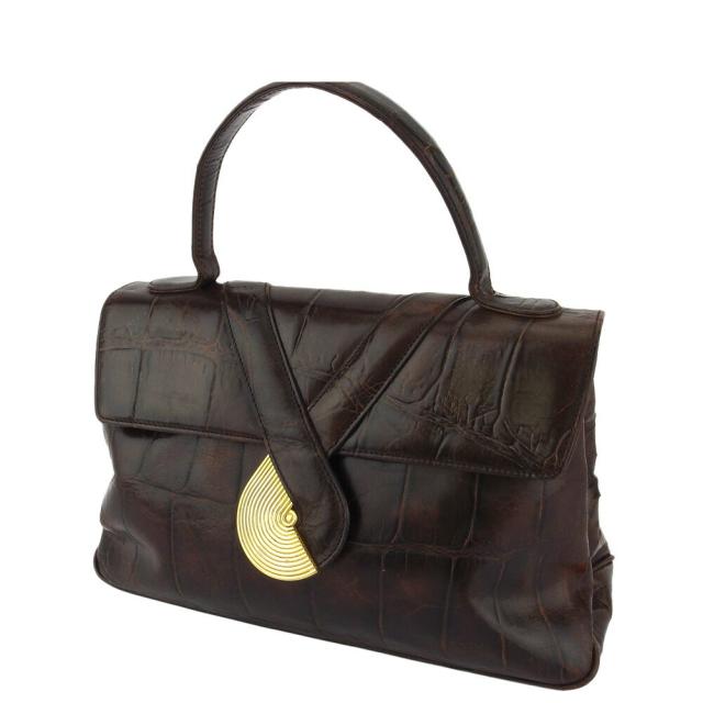 【BIGお買い物ラリー★30%OFFセール中】ジバンシィ GIVENCHY ハンドバッグクロコ調 オールドジバンシィ ブラウン ゴールド レディース 中古