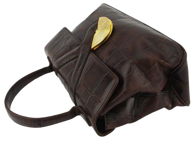 【GWタイムセール】ジバンシィ GIVENCHY ハンドバッグクロコ調 オールドジバンシィ ブラウン ゴールド レディース 中古_2