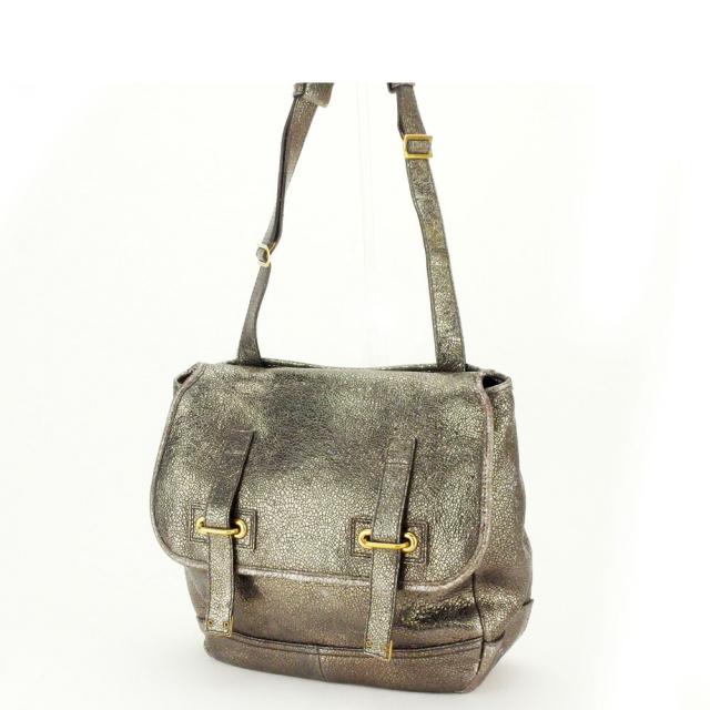 【BIGお買い物ラリー★30%OFFセール中】サンローラン SAINT LAURENT ショルダーバッグブサス リヴゴーシュ ブラウン グレー 灰色 ゴールド レディース 中古