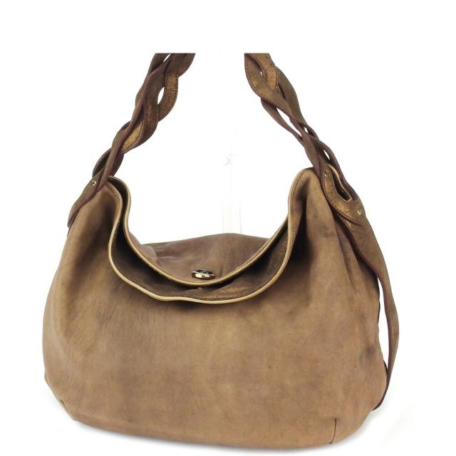 【BIGお買い物ラリー★30%OFFセール中】エンポリオ・アルマーニ Emporio Armani ショルダーバッグEAマーク ブラウン ゴールド レディース 中古