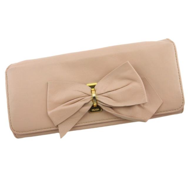 【BIGお買い物ラリー★30%OFFセール中】プラダ PRADA 長財布リボン ピンク ゴールド レディース 中古