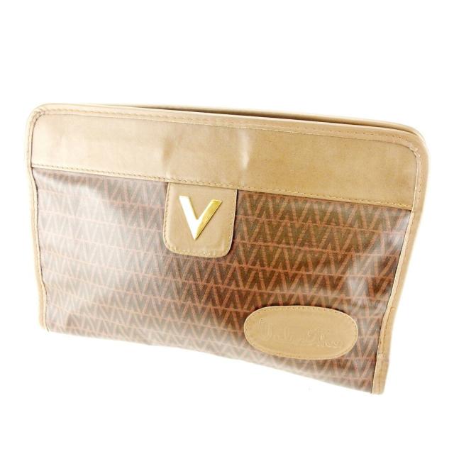 【BIGお買い物ラリー★30%OFFセール中】マリオ・ヴァレンティノ MARIO VALENTINO クラッチバッグVマーク ブラウン ゴールド レディース 中古