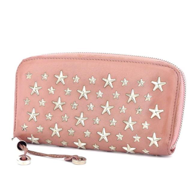 【BIGお買い物ラリー★30%OFFセール中】ジミーチュウ JIMMY CHOO 長財布スタースタッズ ピンク シルバー レディース 中古