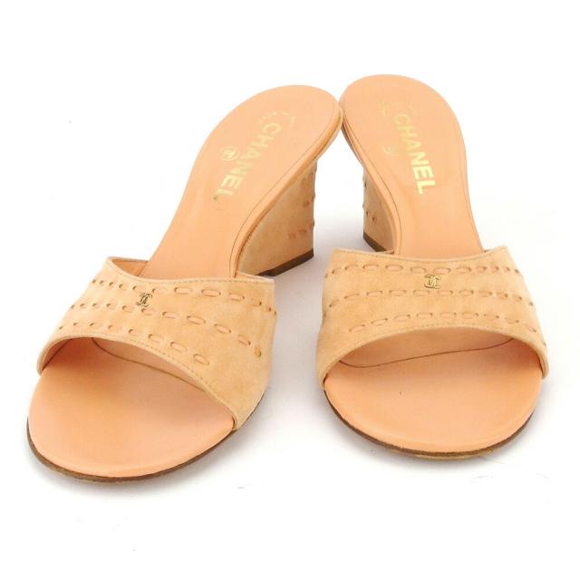 【BIGお買い物ラリー★30%OFFセール中】シャネル CHANEL ミュールココマーク ♯37ハーフ サンダル ピンク オレンジ ゴールド レディース 中古