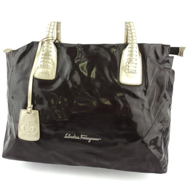 【BIGお買い物ラリー★30%OFFセール中】サルヴァトーレフェラガモ Salvatore Ferragamo トートバッグ異素材コンビ ブラウン ゴールド シルバー レディース 中古