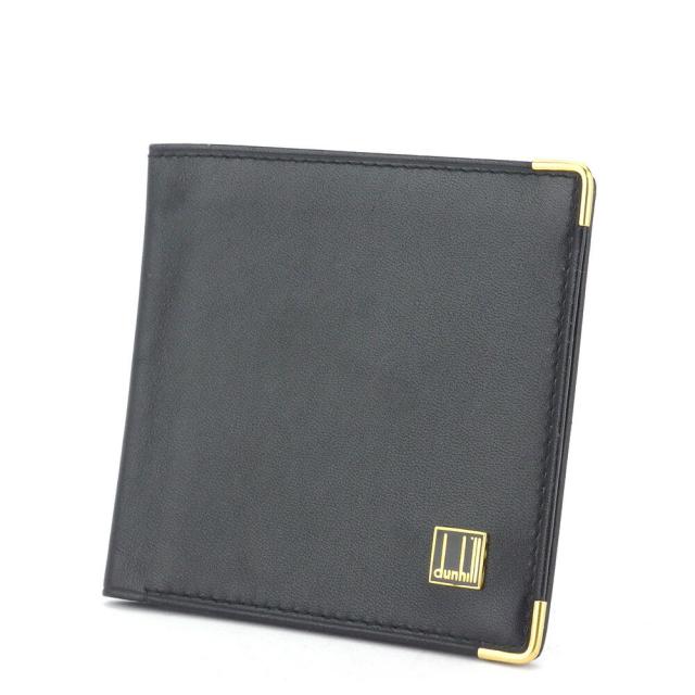 【BIGお買い物ラリー★30%OFFセール中】ダンヒル Dunhill 札入れロゴプレート ブラック ゴールド レディース 中古