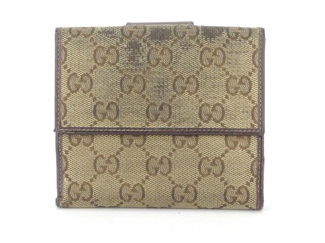 グッチ GUCCI 二つ折り財布GGキャンバス アビー ベージュ ブラウン ゴールド レディース 中古_1