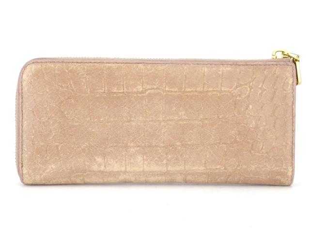 【30％OFF★週末タイムセール】ミュウミュウ MIUMIU 長財布クロコ調 ピンク ベージュ ゴールド レディース 中古_1