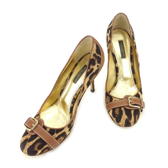 【X'masセール★30%OFF】ドルチェアンドガッバーナ DOLCE&GABBANA パンプスレオパード ヒョウ ♯37ハーフ ドルガバ ブラウン ベージュ ブラック ゴールド レディース 中古