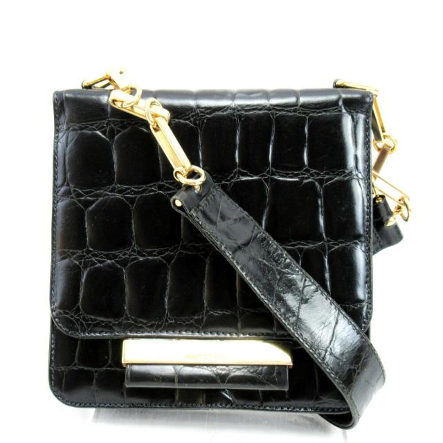 【BIGお買い物ラリー★30%OFFセール中】フランチェスコ・ビアジア FRANCESCO BIASIA ショルダーバッグクロコダイル型押し ブラック レディース 中古