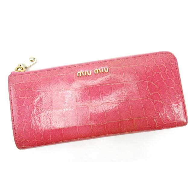 【BIGお買い物ラリー★30%OFFセール中】ミュウミュウ MIUMIU 長財布クロコダイル型押し ピンク レディース 中古
