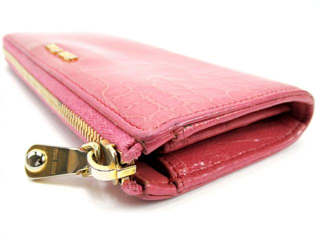 毎日さらに+10倍 ミュウミュウ ブランド 長財布 レディース ナッパ ヴェレ パンチング 二つ折り 5M1109 NAPPA VELE INCHIOSTRO おしゃれ プレゼント ギフト 美品 miumiu ミュウミュウ クロコ型押しレザー 三つ折り 長財布 中古