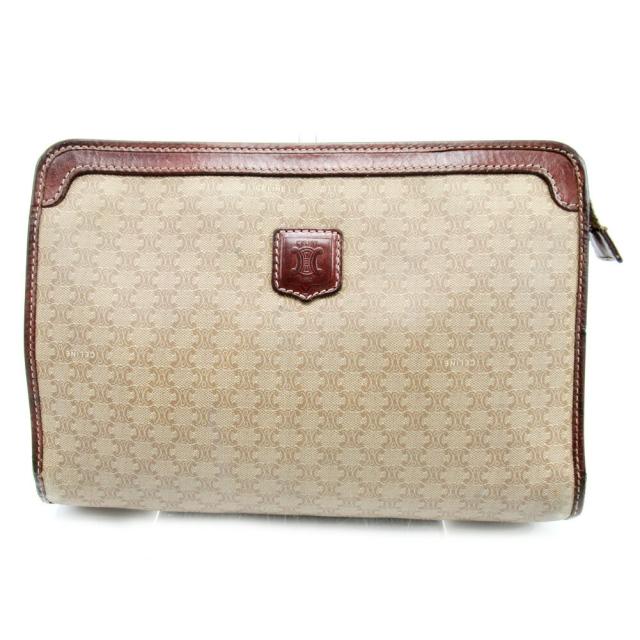 【BIGお買い物ラリー★30%OFFセール中】セリーヌ CELINE クラッチバッグマカダム ベージュ ブラウン レディース 中古