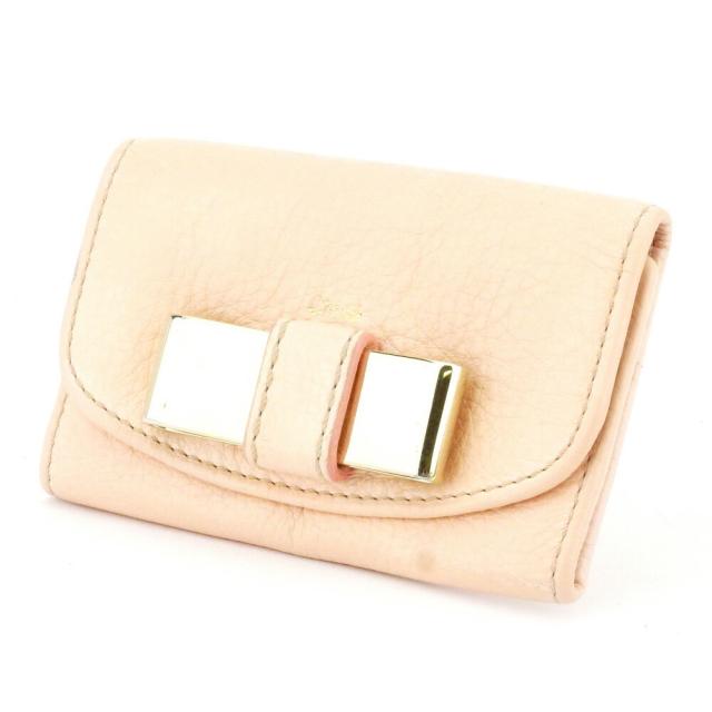 【BIGお買い物ラリー★30%OFFセール中】クロエ Chloe キーケースリリィ メタル リボン ピンク ゴールド レディース 中古