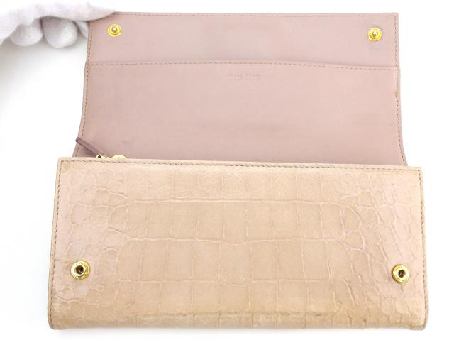 【30％OFF★週末タイムセール】ミュウミュウ MIUMIU 長財布クロコ調 ピンク ベージュ ゴールド レディース 中古_4