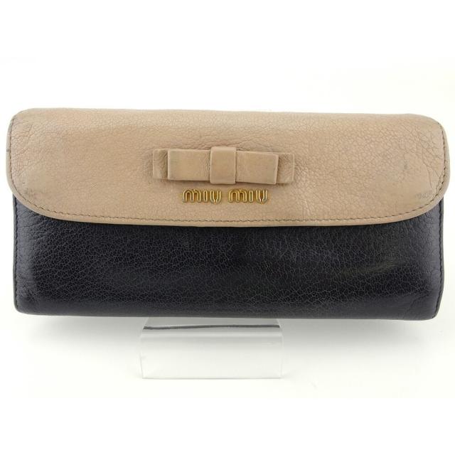 【BIGお買い物ラリー★30%OFFセール中】ミュウミュウ MIUMIU 長財布リボン ブラック ベージュ ゴールド レディース 中古