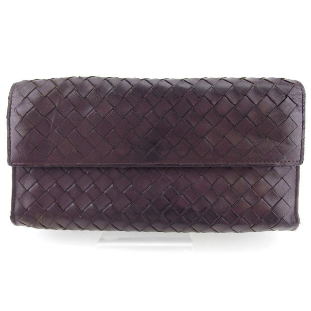 【BIGお買い物ラリー★30%OFFセール中】ボッテガヴェネタ BOTTEGAVENETA 長財布イントレチャート ブラウン ゴールド レディース 中古