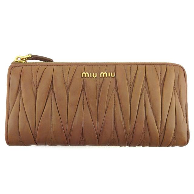 【X'masセール★30%OFF】ミュウミュウ MIUMIU 長財布マテラッセ ピンク ベージュ ゴールド レディース 中古