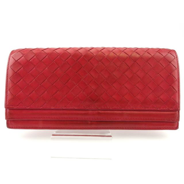 【X'masセール★30%OFF】ボッテガヴェネタ BOTTEGAVENETA 長財布イントレチャート Wフラップ レッド ピンク ゴールド レディース 中古