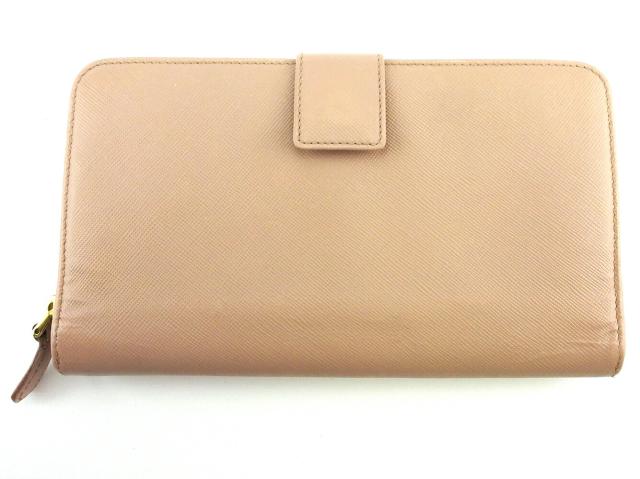 プラダ PRADA 長財布ロゴ ピンク ベージュ ゴールド レディース 中古_1