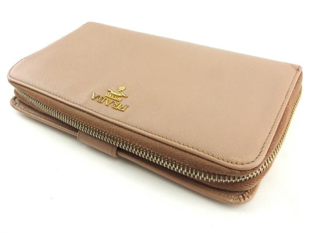プラダ PRADA 長財布ロゴ ピンク ベージュ ゴールド レディース 中古_2