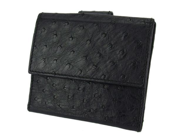 グッチ GUCCI 二つ折り財布オーストリッチ ブラック レディース 中古_1