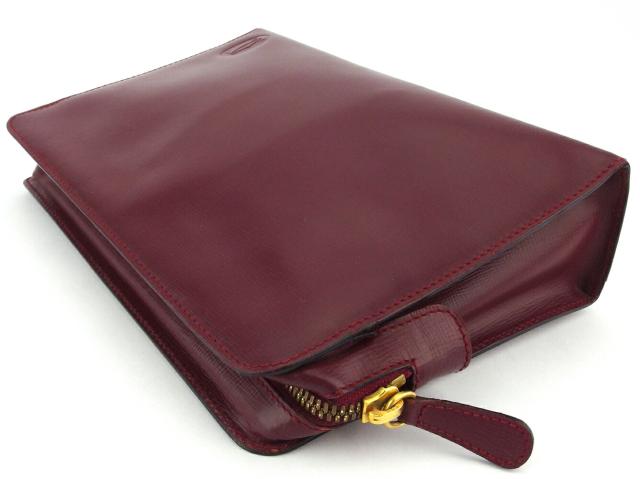 【30％OFF★土日ひと休み大売り出し】カルティエ CARTIER クラッチバッグマストライン ボルドーワイン ゴールド レディース 中古
