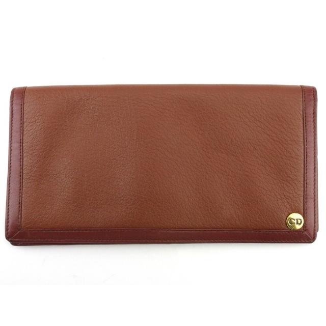 【BIGお買い物ラリー★30%OFFセール中】ディオール Dior 札入れロゴプレート ブラウン ゴールド レディース 中古
